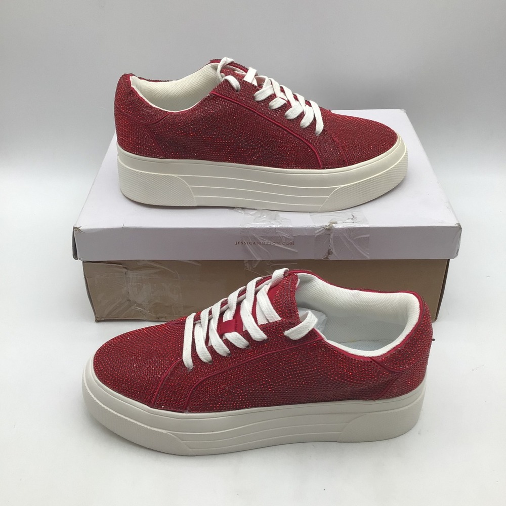 Jessica Simpson Cherello 2 Radiant Red Rhinestone Platform Sneakers Size 6.5 NEW